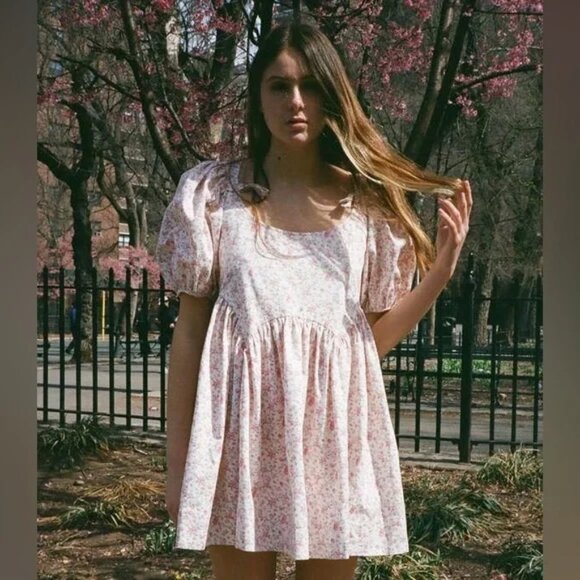 Sandy LIANG Icon Hugo Cotton Babydoll puff sleeve mini Dress in Granny Floral 8 - Picture 1 of 13